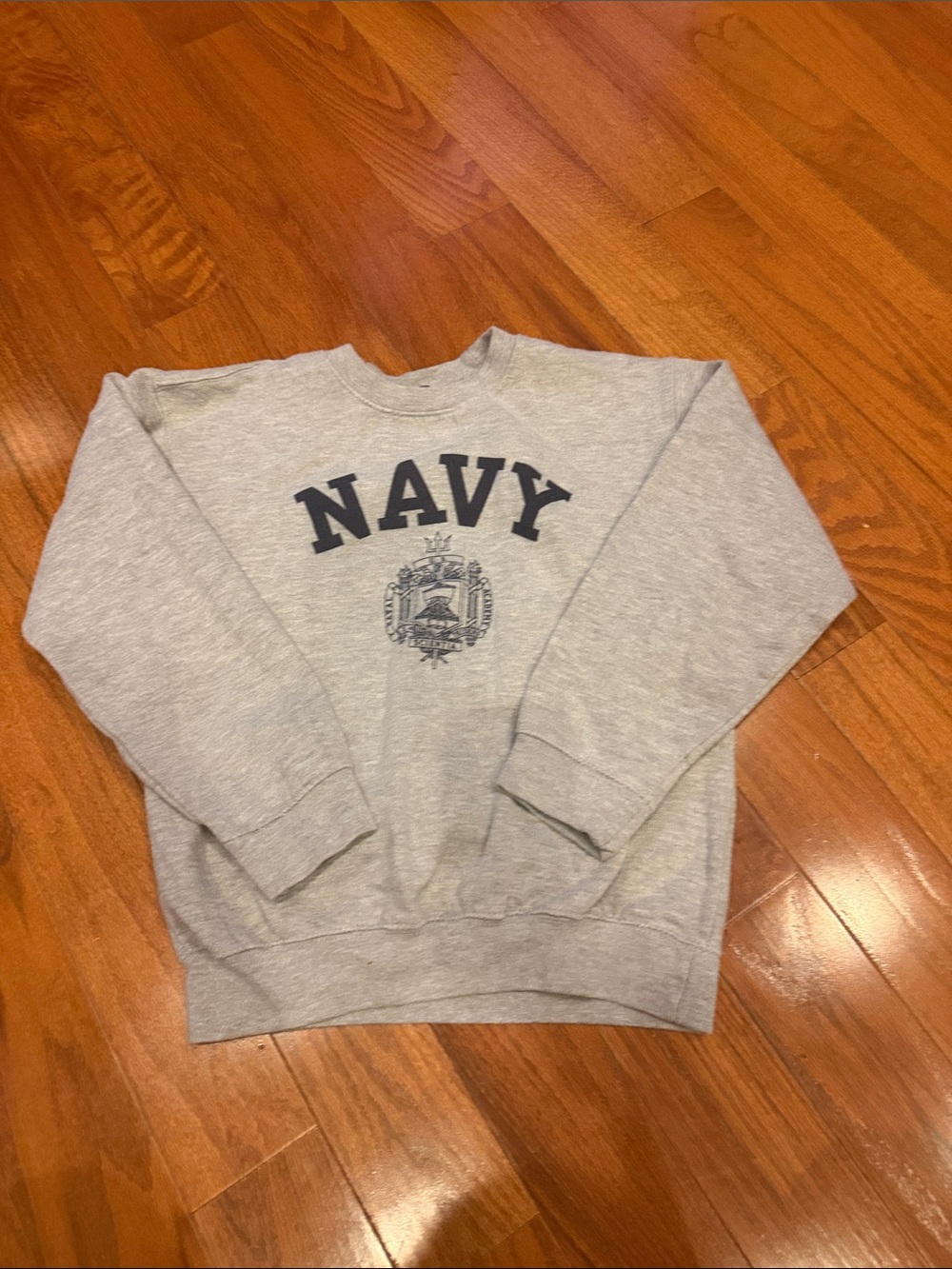 Kids Navy Logo Gray Crewneck Sweatshirt